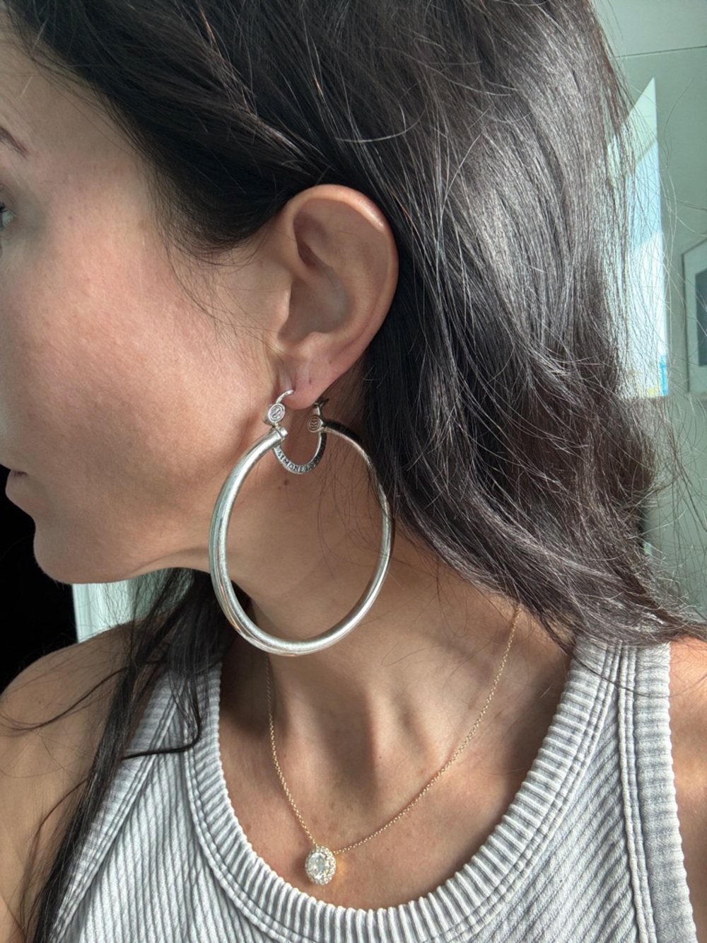 Simone L Smith Silver Hoop Earrings - Picture 2 of 5